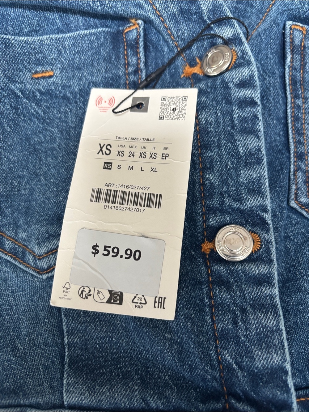 Zara Denim Button-Front Womens Dress XS - Picture 5 of 9